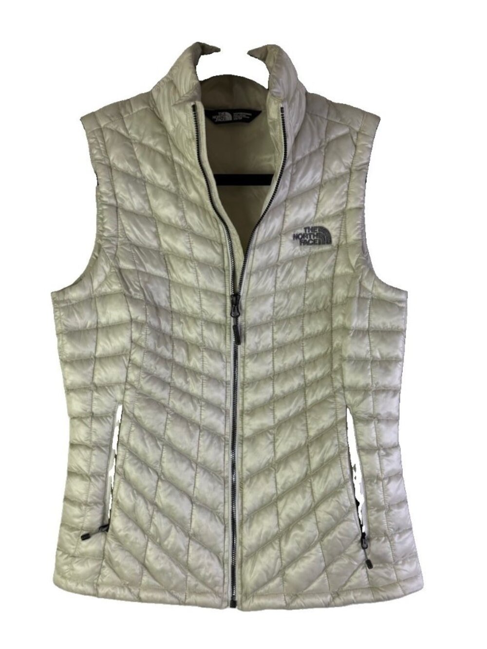 The North Face Thermoball Quilted Vest Jacket Ivory Spell Out